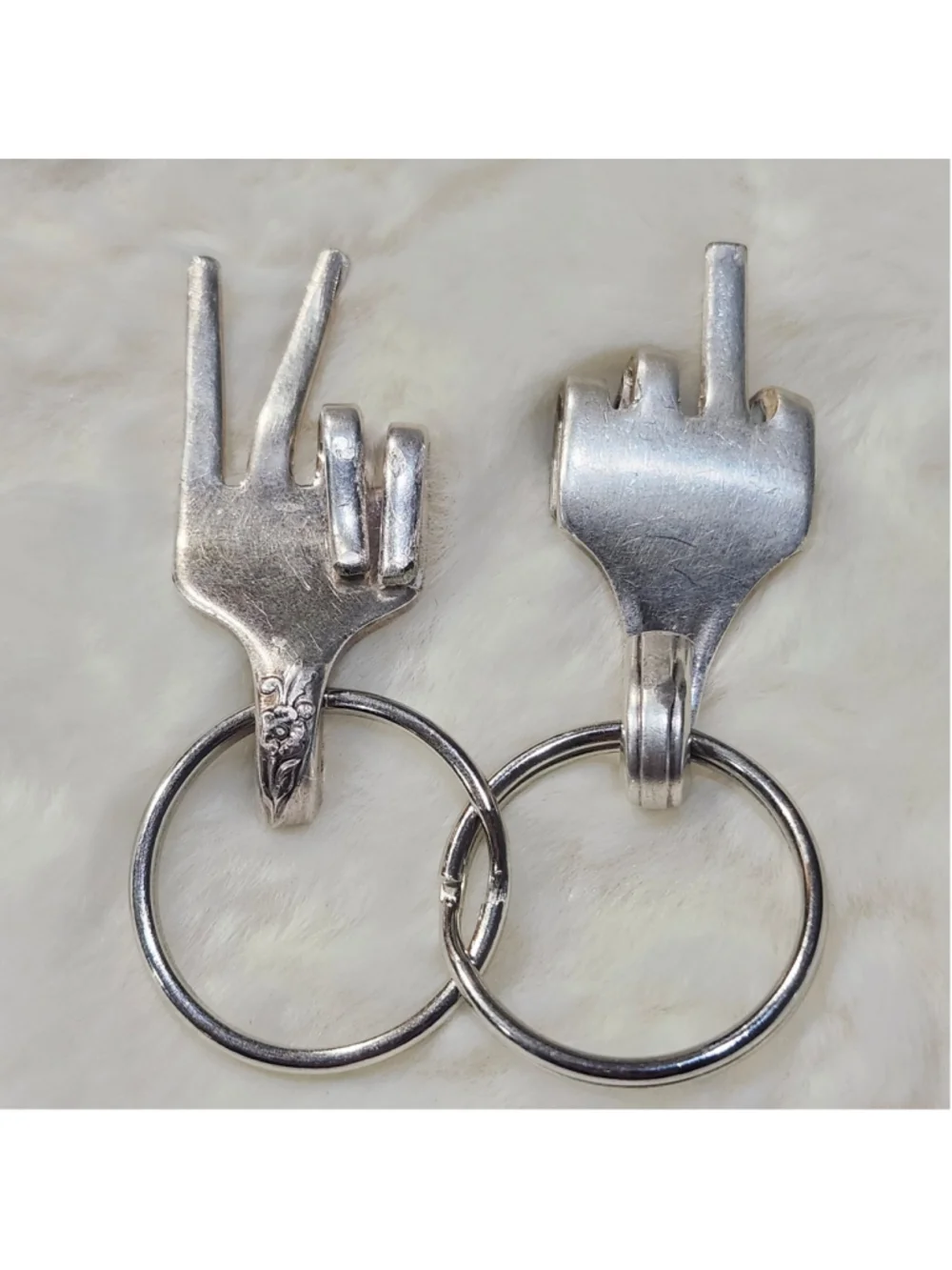Peace Sign with funny fork finger Keychains